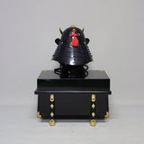【O-065-K】Deep navy blue thread laced black barrel shoulder guards two-piece cuirass armor with hand-painted traditional lacquer finish (helmet only)：濃紺糸威黒桶側二枚胴具足（手時代塗）（兜のみ）