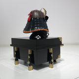 【O-045-K】Deep navy blue thread laced rusted iron riveted two-piece cuirass armor (helmet only)：紺糸威鉄錆鋲綴二枚胴具足（兜のみ）