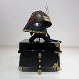 【O-046-K】Deep navy blue thread laced rusted iron umbrella riveted two-piece cuirass armor (helmet only)：紺糸威鉄錆笠鋲二枚胴具足（兜のみ）