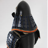【O-052】Dark blue thread laced black matte riveted two-piece cuirass armor with acorn-shaped helmet：紺糸威黒艶消鋲綴二枚胴具足（椎形兜）