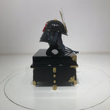 【O-058-K】Dark blue thread laced black barrel shoulder guards two-piece cuirass armor with a helmet featuring a kuwagata (horn-shaped crest) (helmet only)：紺糸威黒桶側二枚胴具足（鍬形）（兜のみ）