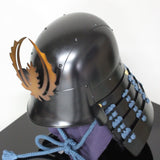 【O-066-K】Dark blue thread laced riveted head-shaped two-piece cuirass armor with matte lacquer finish (helmet only)紺糸威鋲綴頭形二枚胴具足（艶消塗）（兜のみ）