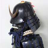 【O-065】Dark Navy Blue Thread Laced Black Barrel Side Two-Piece Cuirass Armor (Hand-Finished Matte Lacquer)：濃紺糸威黒桶側二枚胴具足（手時代塗）