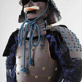 【O-053】Dark blue thread laced iron rusted riveted two-piece cuirass armor with head-shaped helmet：紺糸威鉄錆笠鋲二枚胴具足（頭形兜）