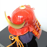 【O-060-K】Scarlet thread laced red barrel shoulder guards two-piece cuirass armor (helmet only)：緋糸威赤桶側二枚胴具足（兜のみ）