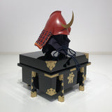 【O-079-K】Deep navy blue thread laced matte red riveted two-piece cuirass armor (peach-shaped helmet) (helmet only)：濃紺糸威赤艶消鋲綴二枚胴具足（桃形兜)（兜のみ）