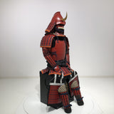 【O-079】Deep navy blue thread laced red matte riveted two-piece cuirass armor with peach-shaped helmet：濃紺糸威赤艶消鋲綴二枚胴具足（桃形兜)