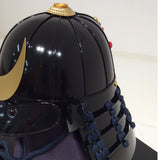 【O-065-1-K】Deep navy blue thread laced black barrel shoulder guards two-piece cuirass armor (helmet only)：濃紺糸威黒桶側二枚胴具足（兜のみ）
