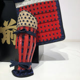【O-061】Deep navy blue thread laced red barrel shoulder guards two-piece cuirass armor：濃紺糸威赤桶側二枚胴具足