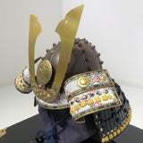 【O-046-K】Deep navy blue thread laced rusted iron umbrella riveted two-piece cuirass armor (helmet only)：紺糸威鉄錆笠鋲二枚胴具足（兜のみ）
