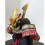 【O-014-K】Red thread laced fur pull two-piece cuirass armor (helmet only)：赤糸毛引威二枚胴（兜のみ）