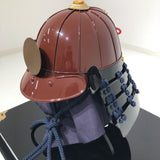 【O-059-K】Deep navy blue thread laced brown barrel shoulder guards two-piece cuirass armor (helmet only)：濃紺糸威茶桶側二枚胴具足（兜のみ）