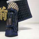 【O-059】Deep navy blue thread laced brown barrel shoulder guards two-piece cuirass armor：●濃紺糸威茶桶側二枚胴具足