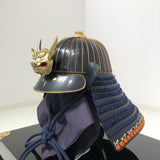 【O-015-K】Deep navy blue thread laced modern small plate two-piece cuirass armor (helmet only)：濃紺糸威当世小札二枚胴（兜のみ）