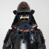 【O-052】Dark blue thread laced black matte riveted two-piece cuirass armor with acorn-shaped helmet：紺糸威黒艶消鋲綴二枚胴具足（椎形兜）