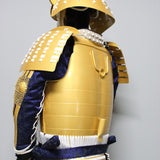 【O-073】White thread laced gold lacquered barrel shoulder guards two-piece cuirass armor：白糸威金塗桶側二枚胴具足