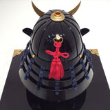 【O-065-1-K】Deep navy blue thread laced black barrel shoulder guards two-piece cuirass armor (helmet only)：濃紺糸威黒桶側二枚胴具足（兜のみ）