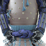 【O-053】Dark blue thread laced iron rusted riveted two-piece cuirass armor with head-shaped helmet：紺糸威鉄錆笠鋲二枚胴具足（頭形兜）
