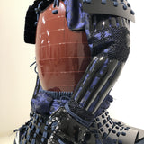 【O-059】Deep navy blue thread laced brown barrel shoulder guards two-piece cuirass armor：●濃紺糸威茶桶側二枚胴具足
