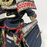 【O-013】Dark Navy Blue Thread Laced Fur-Trimmed Two-Piece Cuirass Armor (Matte Finish)：紺糸威毛引二枚胴具足（艶消塗）