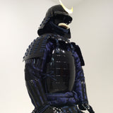 【O-065-1】Deep navy blue thread laced black barrel shoulder guards two-piece cuirass armor：濃紺糸威黒桶側二枚胴具足
