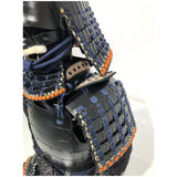 【O-051】Dark blue thread laced black matte riveted two-piece cuirass armor with peach-shaped helmet：紺糸威黒艶消鋲綴二枚胴具足（桃形兜）