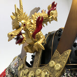 【O-013-K】Deep navy blue thread laced fur pull two-piece cuirass armor (helmet only)：紺糸威毛引二枚胴（兜のみ）