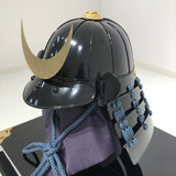 【O-063-K】Dark blue thread laced black barrel shoulder guards two-piece cuirass armor (helmet only)： 紺糸威黒桶側二枚胴具足（兜のみ）