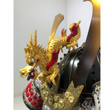 【O-014-K】Red thread laced fur pull two-piece cuirass armor (helmet only)：赤糸毛引威二枚胴（兜のみ）